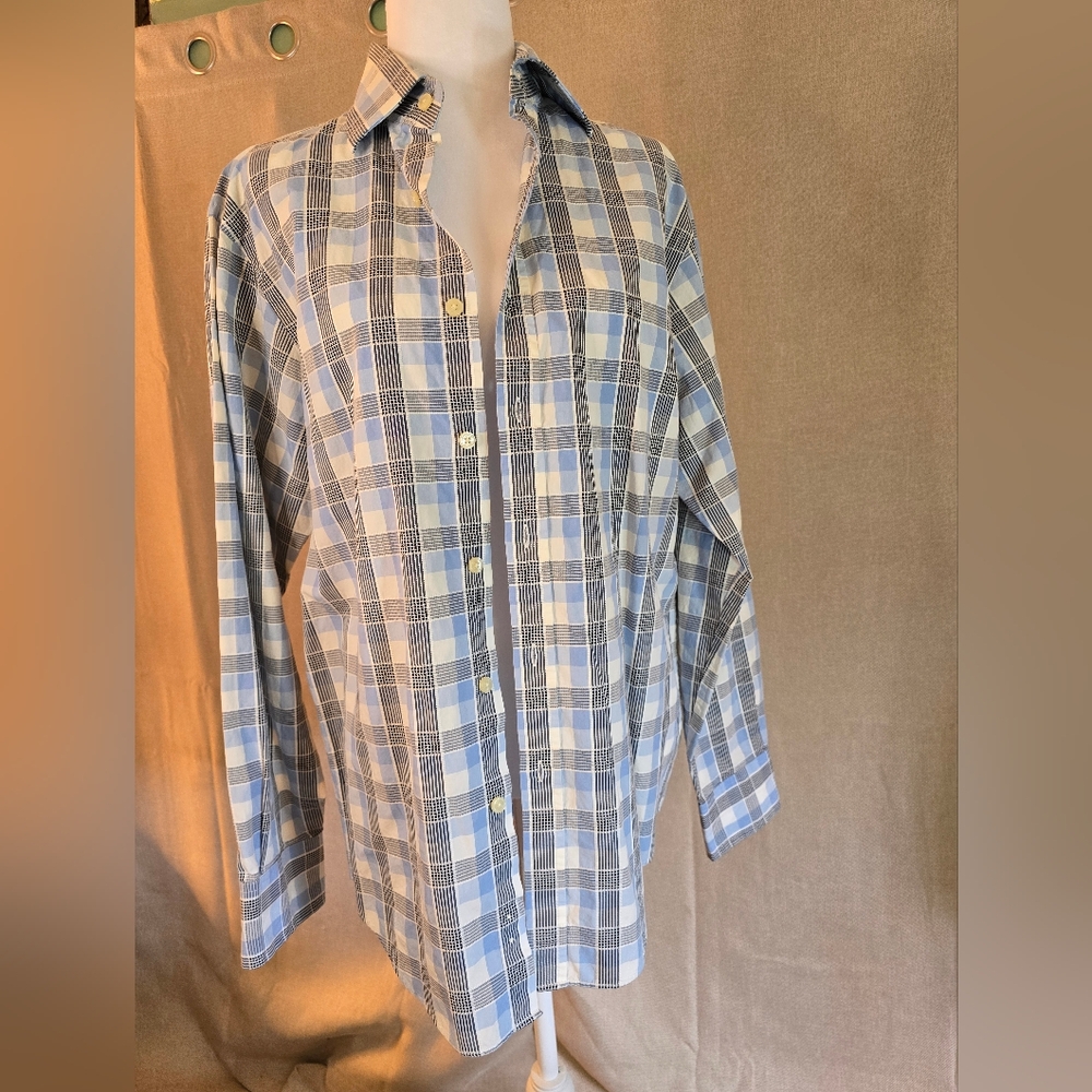 Michael Kors Blue and White Plaid Button-Up Shirt